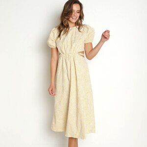 NWOT Anthropologie En Saison Kanika Embroidered Gingham Midi Dress Yellow M